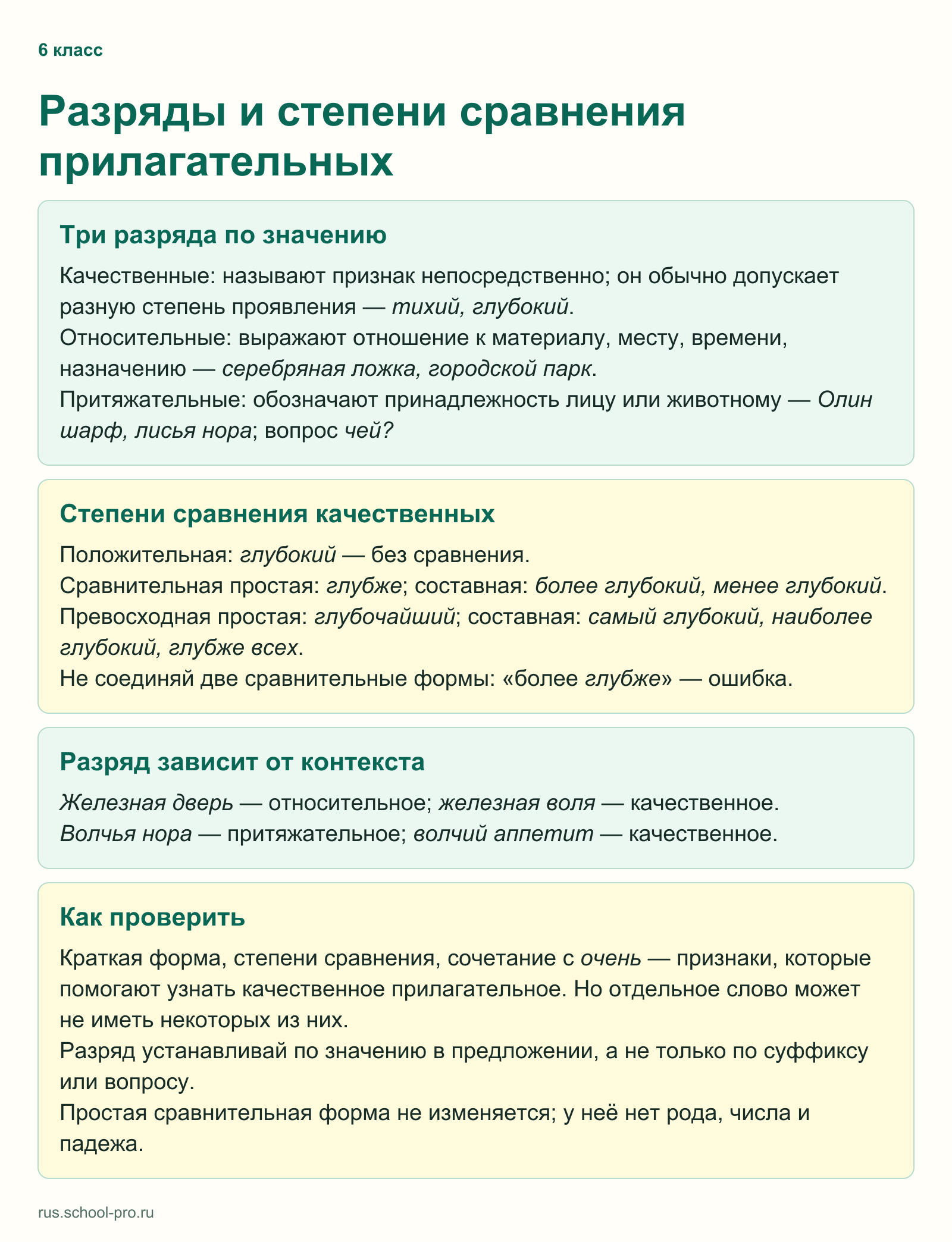 Разряды и степени сравнения прилагательных