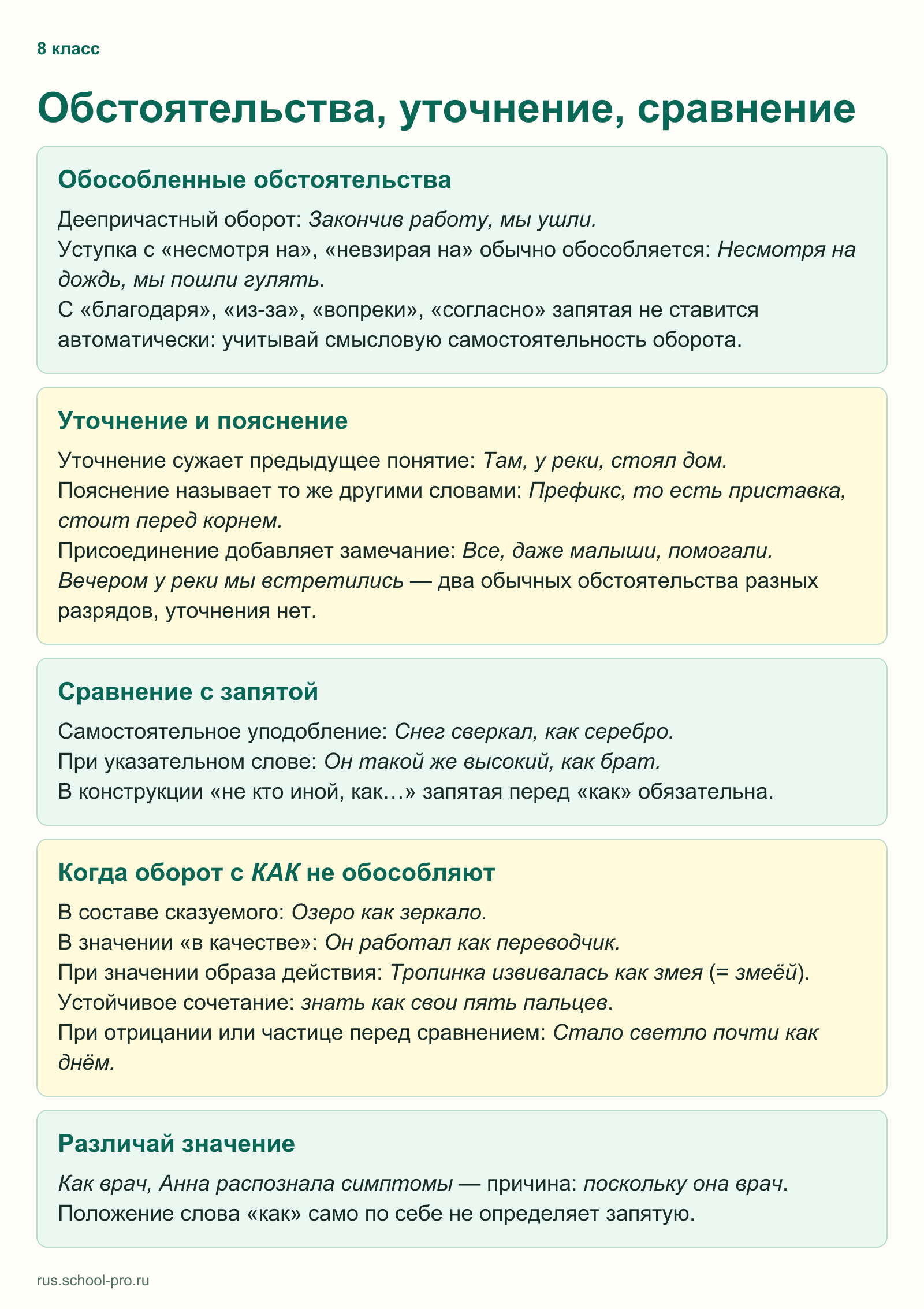 Обстоятельства, уточнение, сравнение
